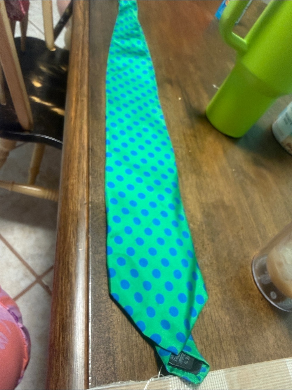Neiman Marcus Green Tie with Blue Polka Dots